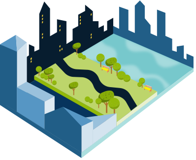 An outdoor scene showing Chicago's city attractions as well as the surrounding natural beauty