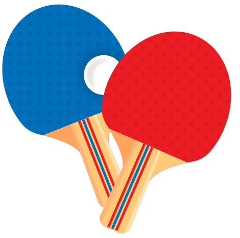 Two ping pong paddles and a ping pong ball stacked in preparation for some friendly competition between coworkers